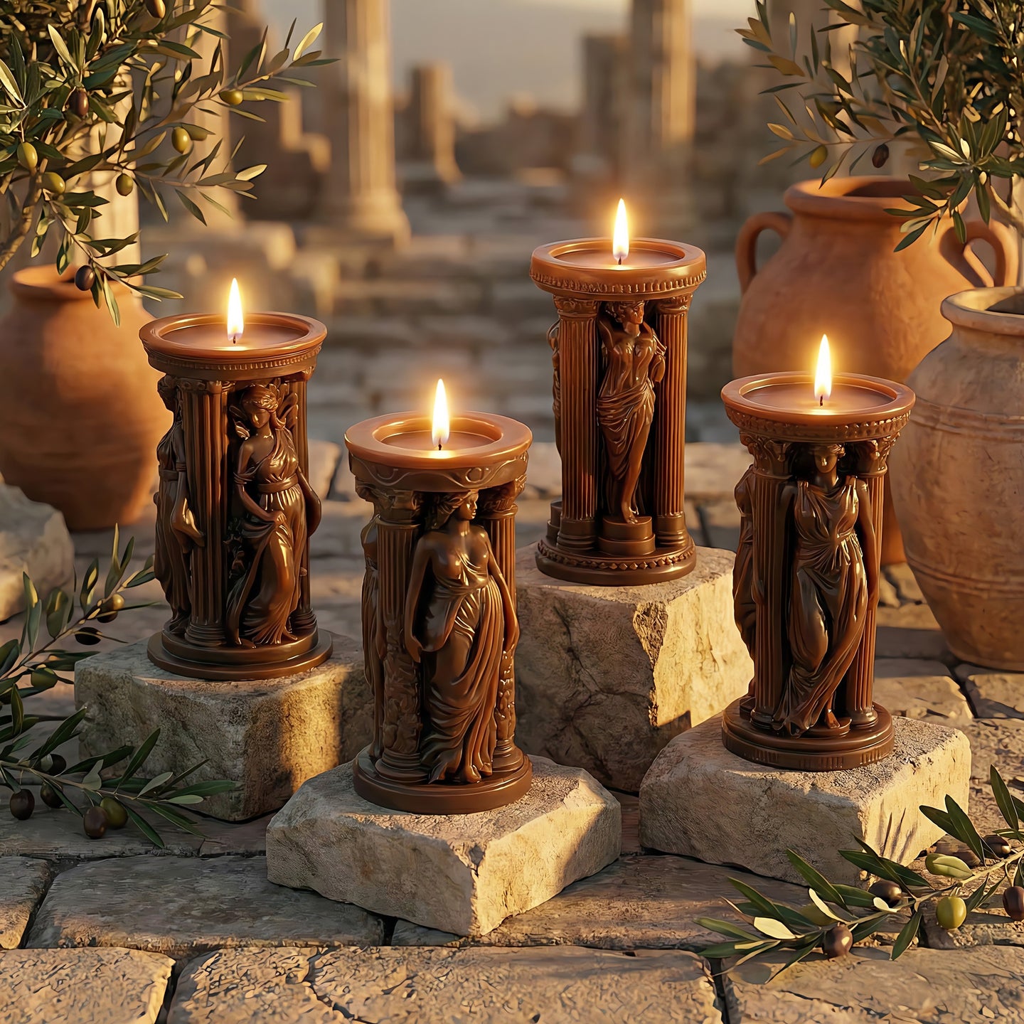 Greek Goddess Beeswax Candle Set Accord 3