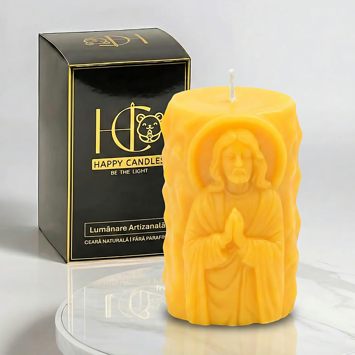 Praying Jesus Beeswax Candle Yellow Cover Image